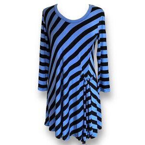 Comfy USA Womens Tunic Top Sz M Blue Stripe Modal Stretch Knit Lagenlook Artsy